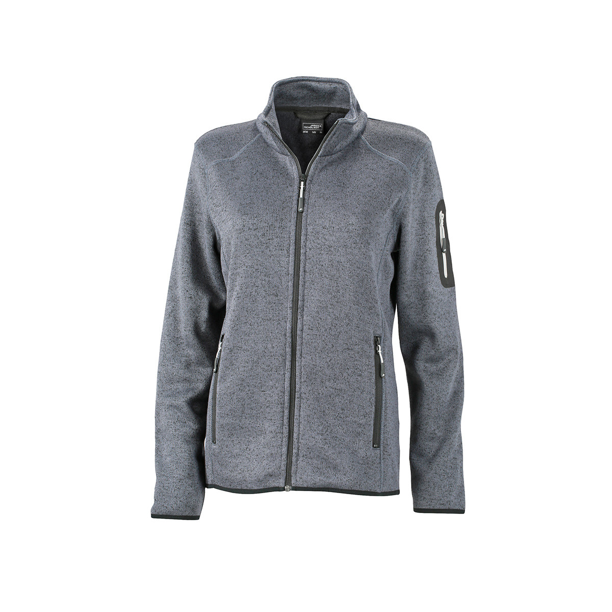 Pile da donna con zip melange grigio scuro silver, tasca su manica e tasche laterali contrasto
