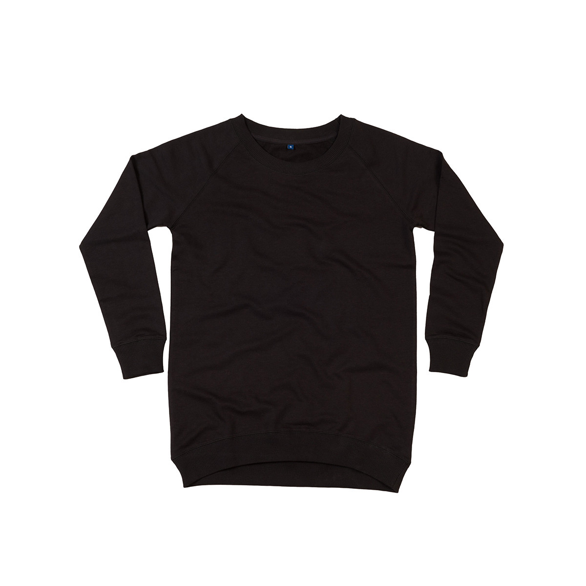 Felpa nera in cotone con girocollo e taglio lungo