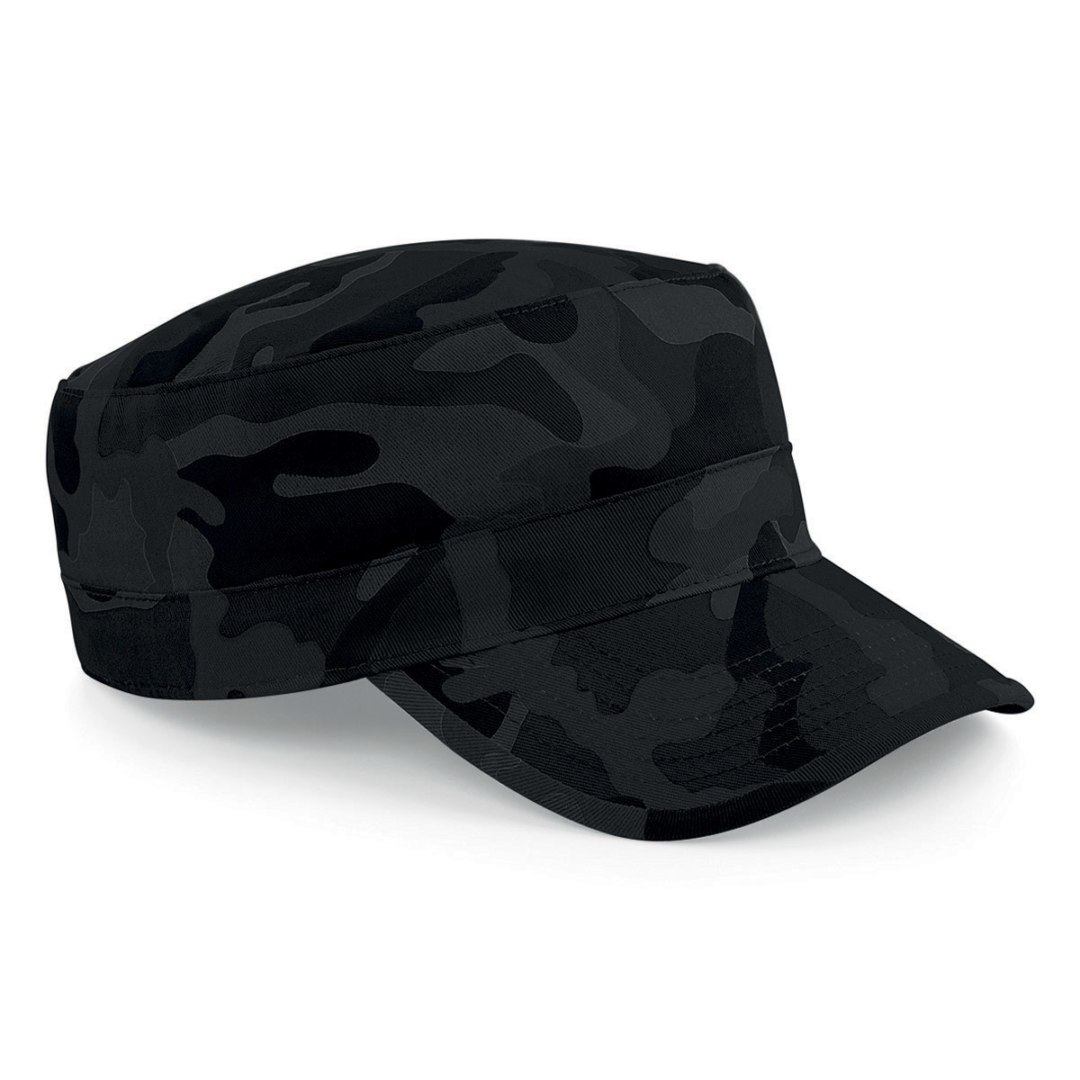 Cappellino con chiusura con velcro e visiera di colore camouflage tinte nere e grigio scuro