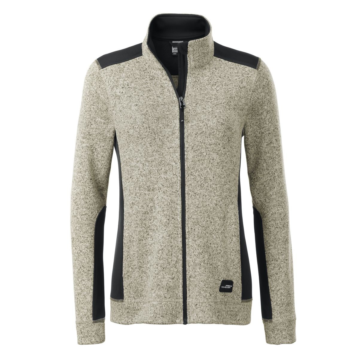 Felpa da donna beige melange con dettagli neri con zip