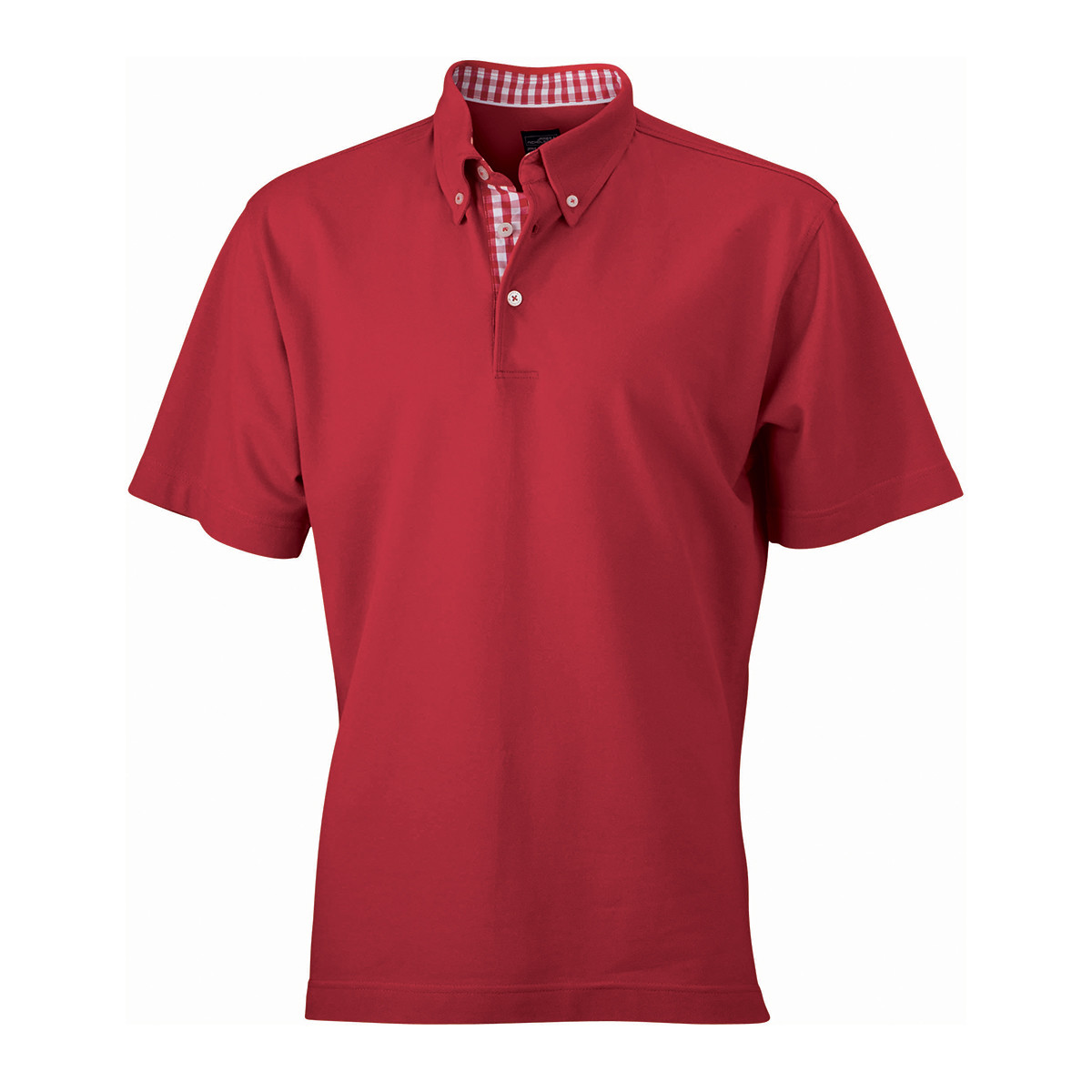 Polo rossa unisex manica corta con fettuccia nel collo e spacchetti a quadretti bianco rosso