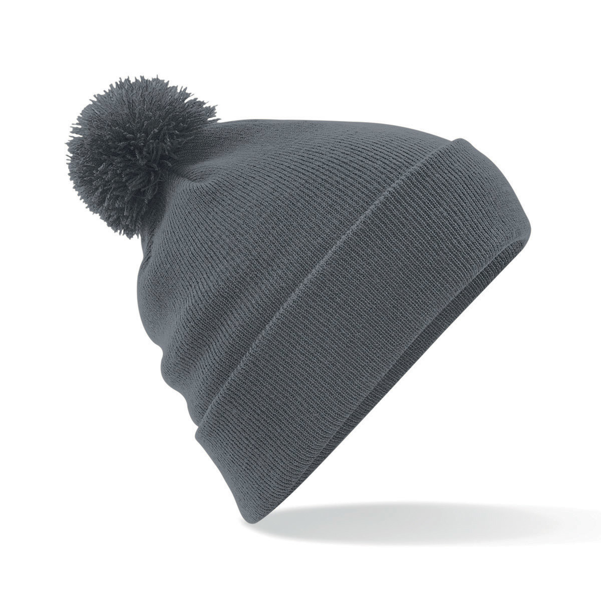 Berretto unisex grigio grafite a maglia a costine con pon pon e risvolto