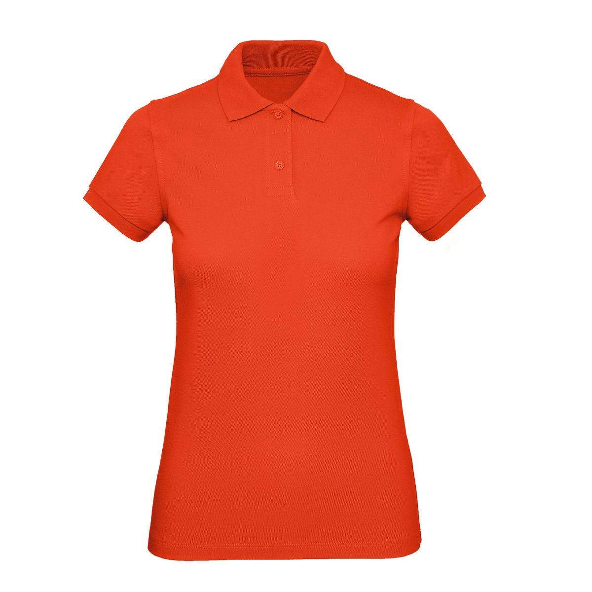 Polo donna arancio manica corta con 2 bottoni su sfondo bianco