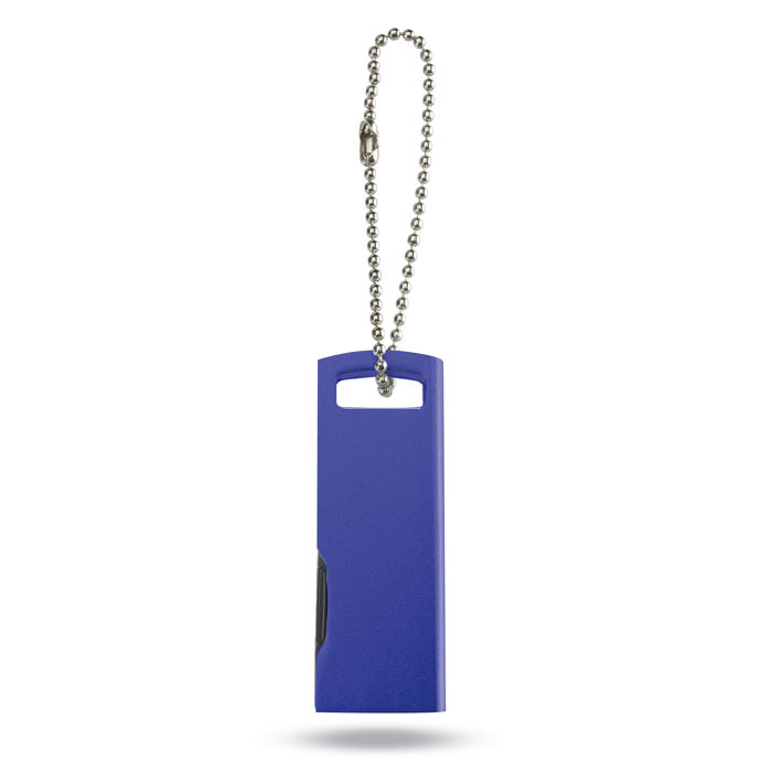 Mini chiavetta usb sottile in plastica blu con cordine in metallo