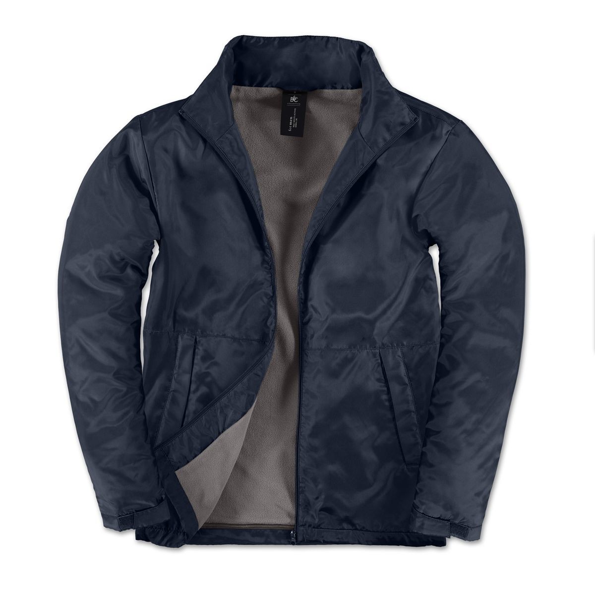 Giacca blu scura traspirante, impermeabile e antivento con cappuccio nascosto 100% poliestere