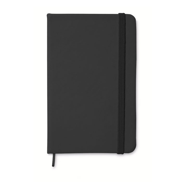 Bloc notes con copertina in poliuretano nero con chiusura a elastico