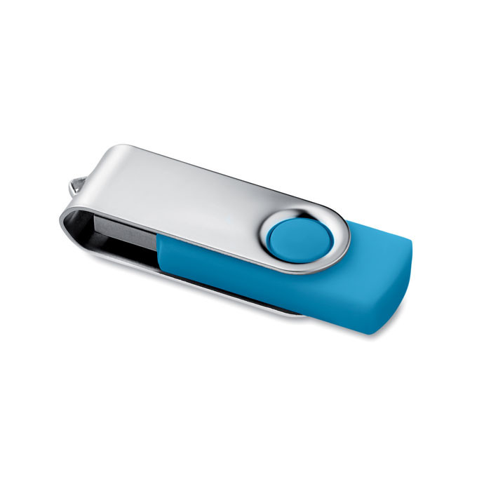 Chiavetta usb azzurra con chiusura protettiva in metallo