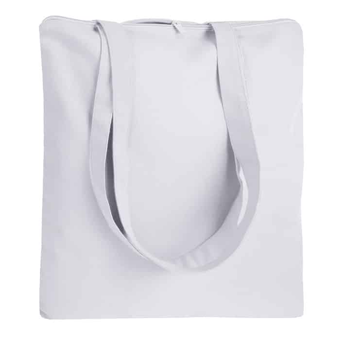 Shopper bianca in cotone con cerniera e manici lunghi