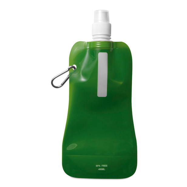 Borraccia in plastica verde con moschettone in alluminio