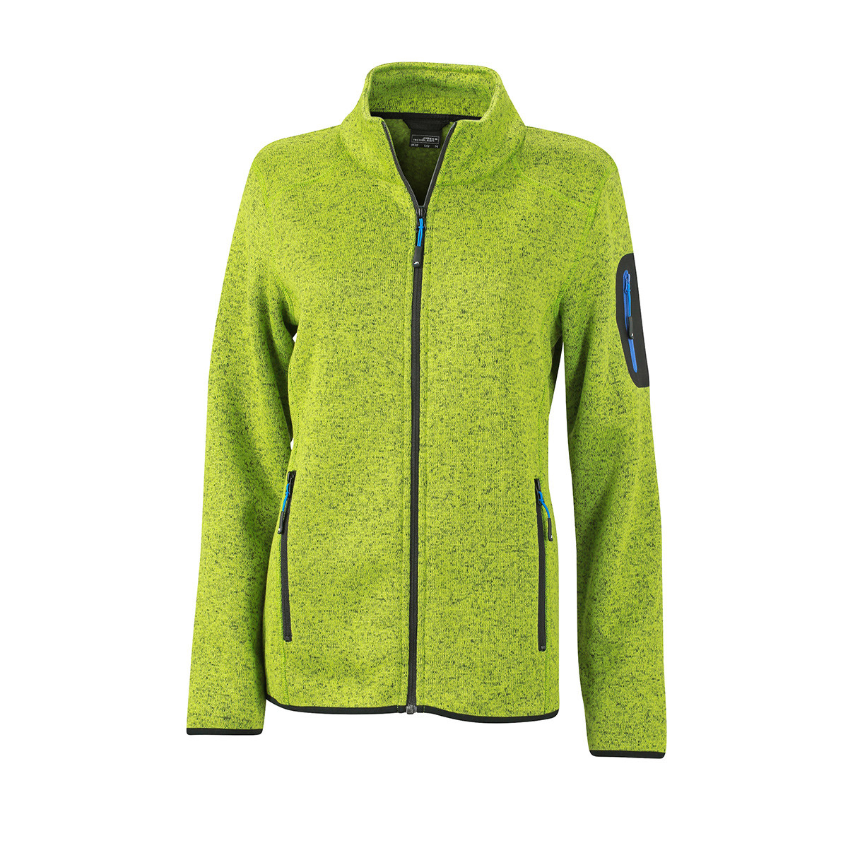 Pile da donna con zip melange kiwi blu royal, tasca su manica e tasche laterali contrasto