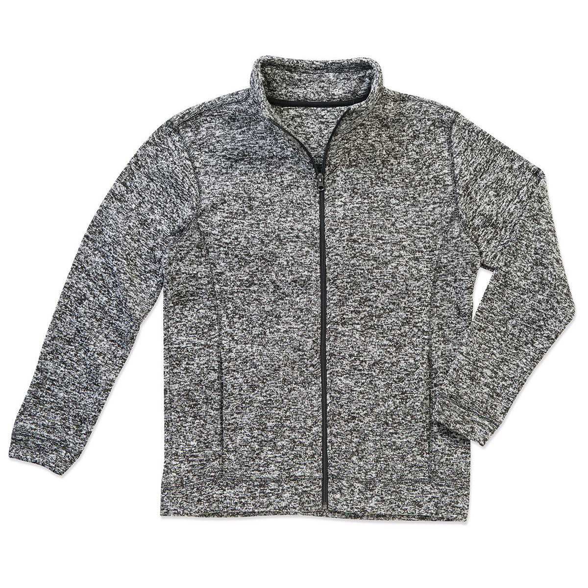 Pile uomo con zip lunga grigio scuro melange con tasche laterali