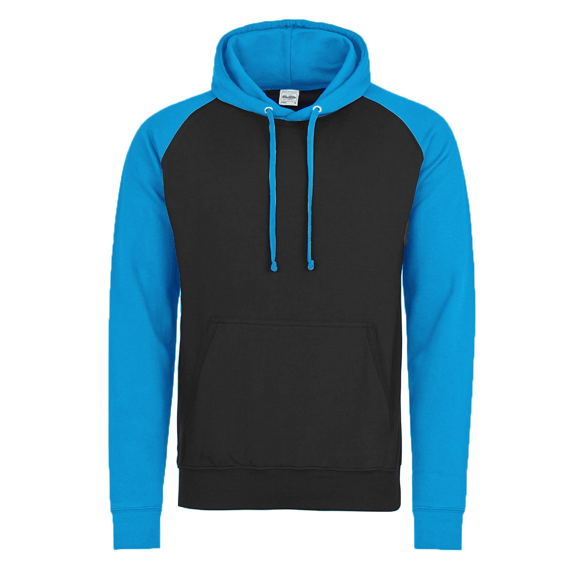 Felpa azzurra e nera in cotone con cappuccio, maniche in contrasto e tascone