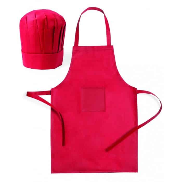 Grembiule e cappello da cuoco in tnt rosso