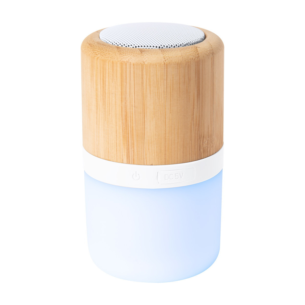 Speaker bluetooth in bamboo e plastica con luce led