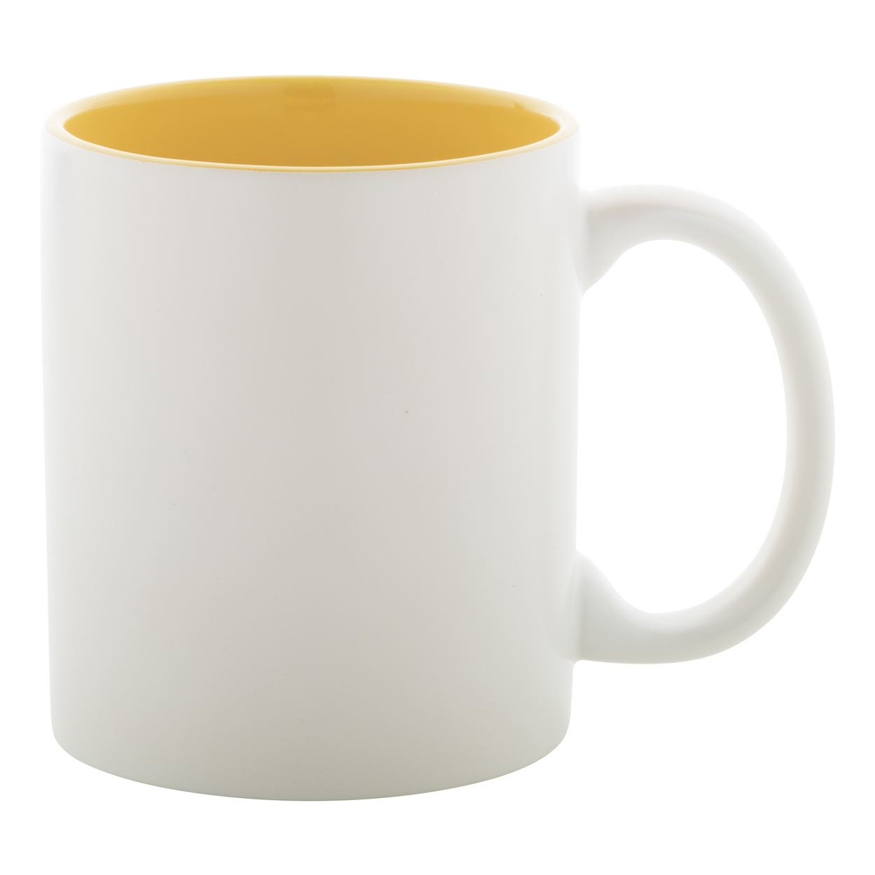 Tazza bianca in ceramica con interno giallo