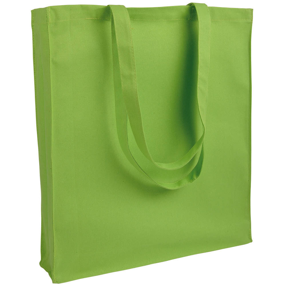 Shopper in cotone verde con manici lunghi e soffietto