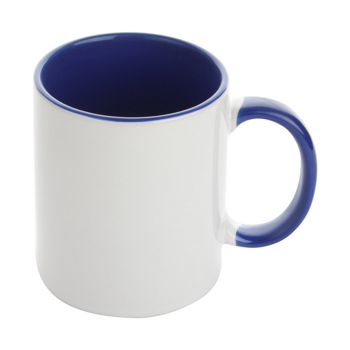Tazza in ceramica bianca con interno e manico blu