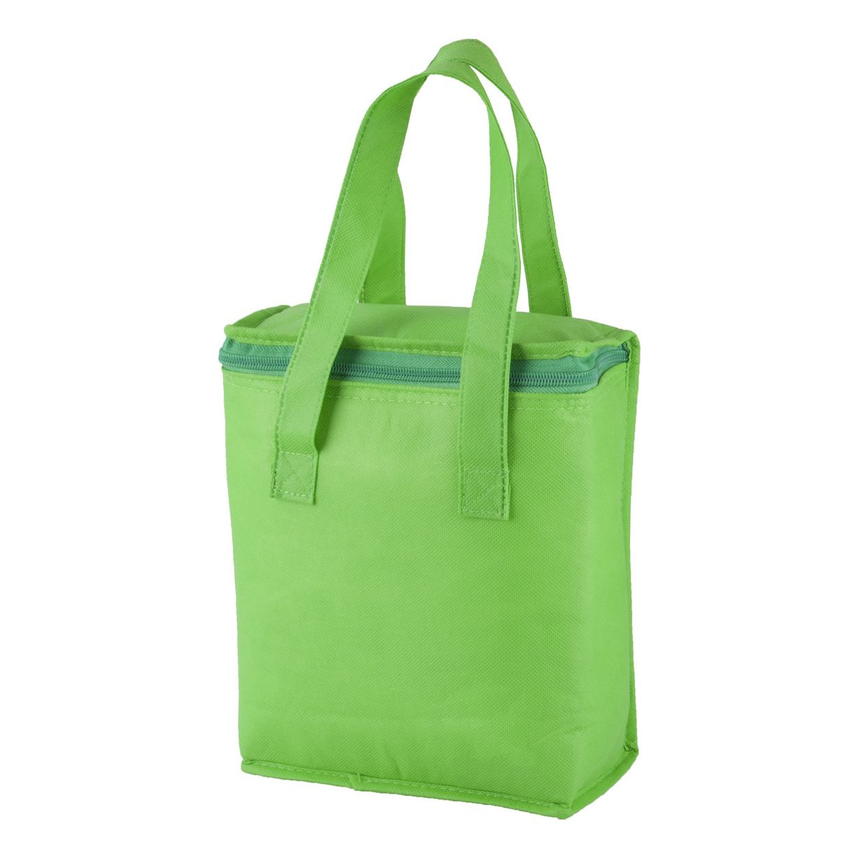 Borsa termica in tnt verde rivestita in alluminio con chiusura zip