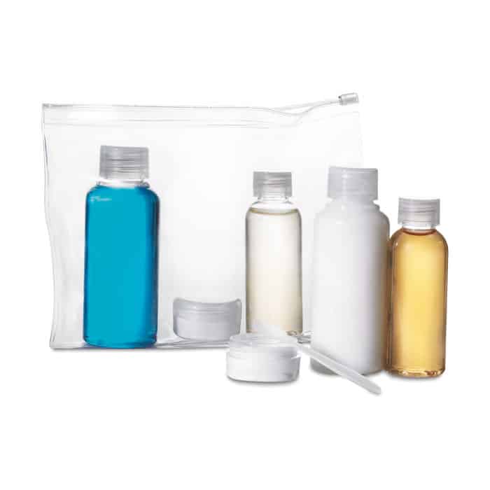 Busta trasparente porta liquidi richiudibile con all