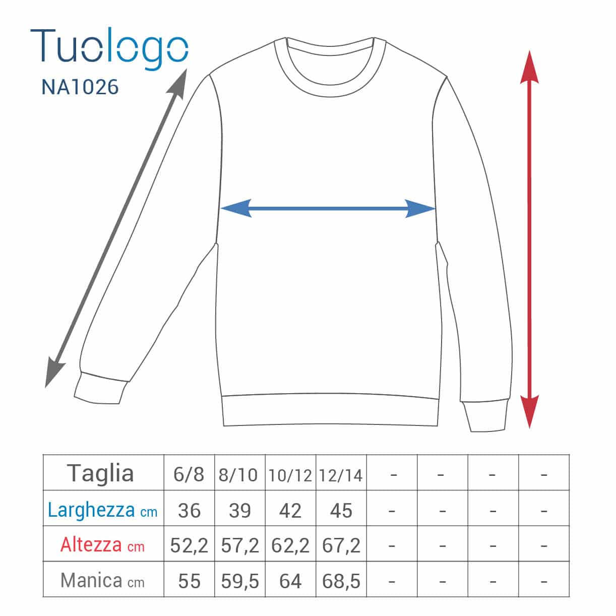 Tabella taglia altezza e larghezza