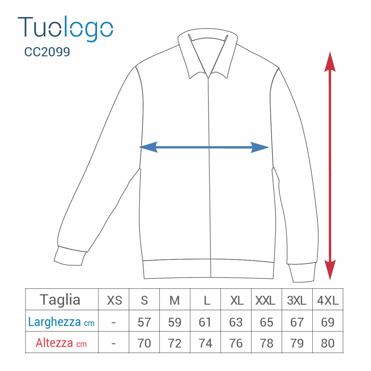 Tabella taglia altezza e larghezza