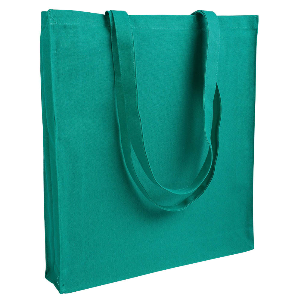 Shopper in cotone verde con manici lunghi e soffietto
