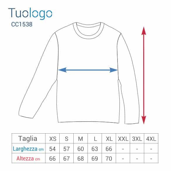 Tabella larghezza e lunghezza taglie tshirt manica lunga