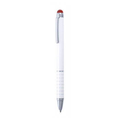 Penna in alluminio bianco con puntatore touch in gomma rossa