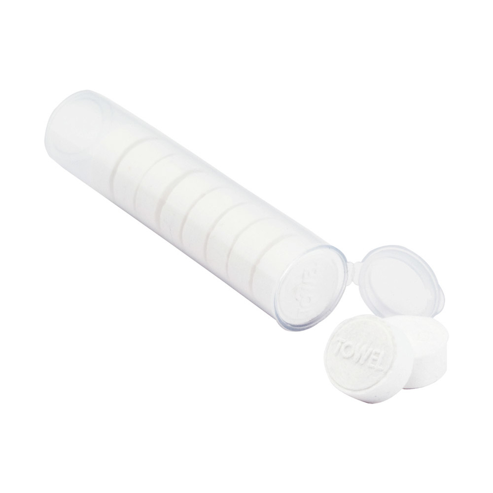 Set da dieci salviette dentro contenitor di plastica bianco