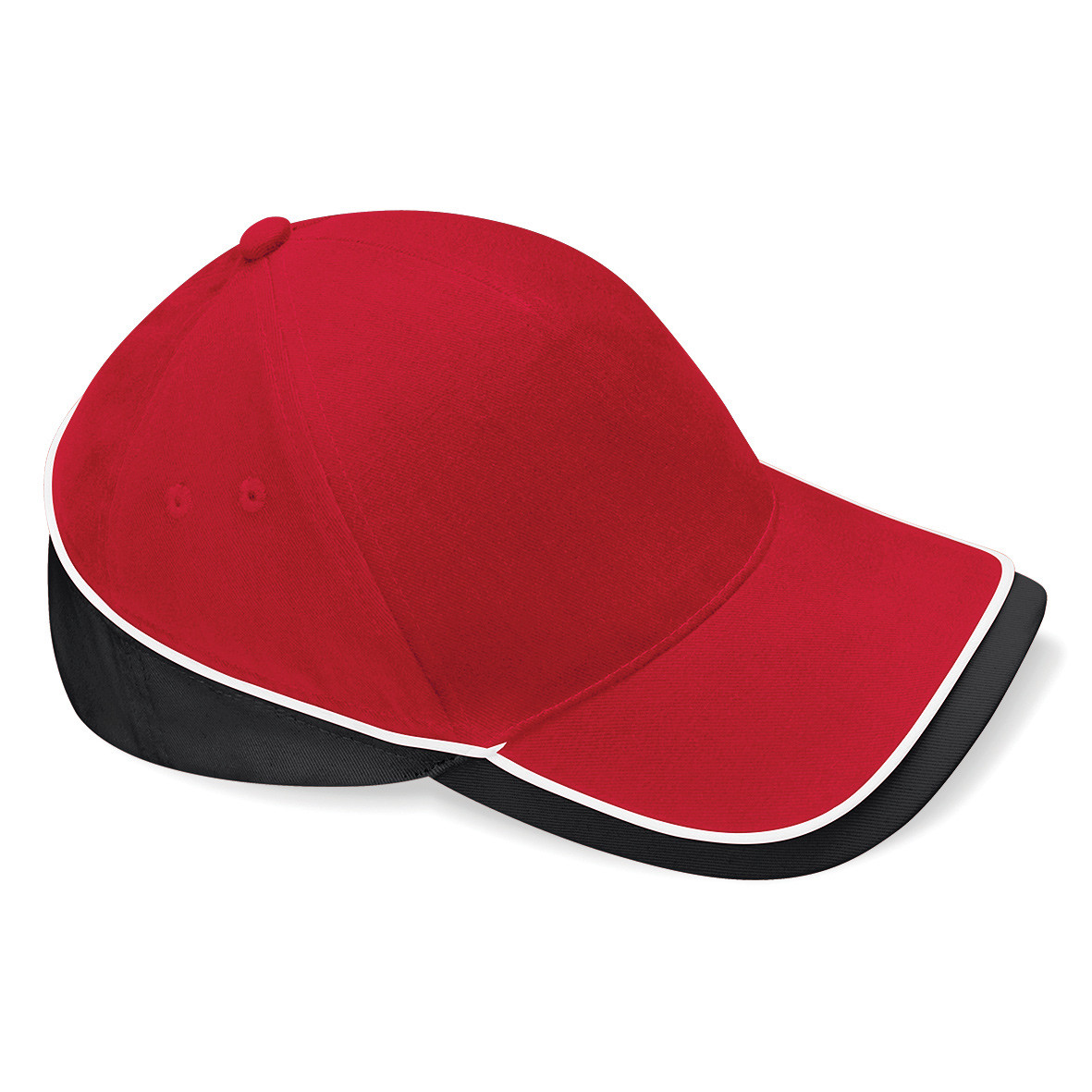 Cappellino con visiera a due colori rosso e nero diviso da linea bianca