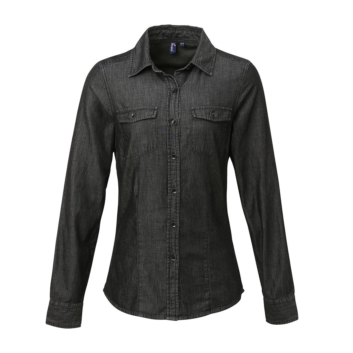 Camicia da donna nera di jeans manica lunga