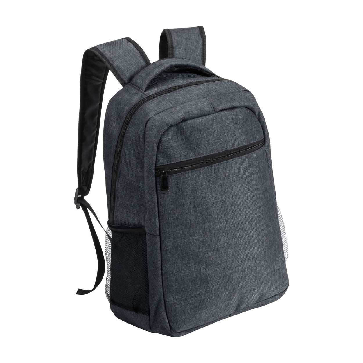 Zaino porta computer grigio scuro in poliestere con schienale imbottito e tasche laterali in rete