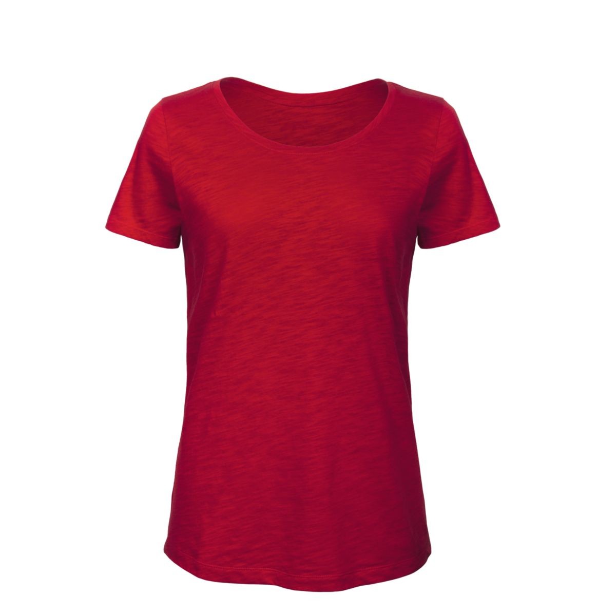 Tshirt rossa in cotone con girocollo e texture slub striata