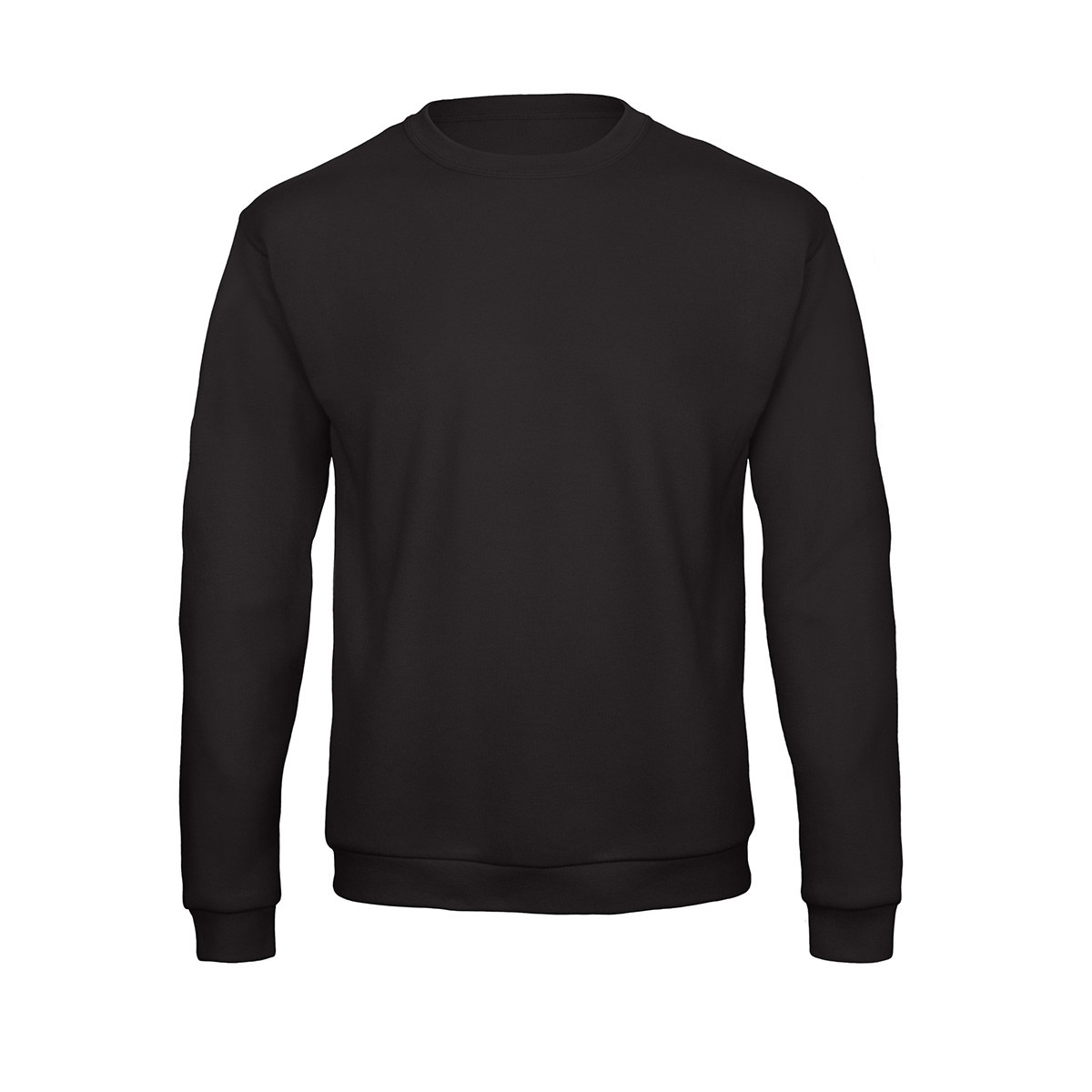 Felpa nera in cotone/poliestere con girocollo e felpata internamente