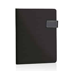 Portablocco nero in poliestere con chiusura con placca di metallo