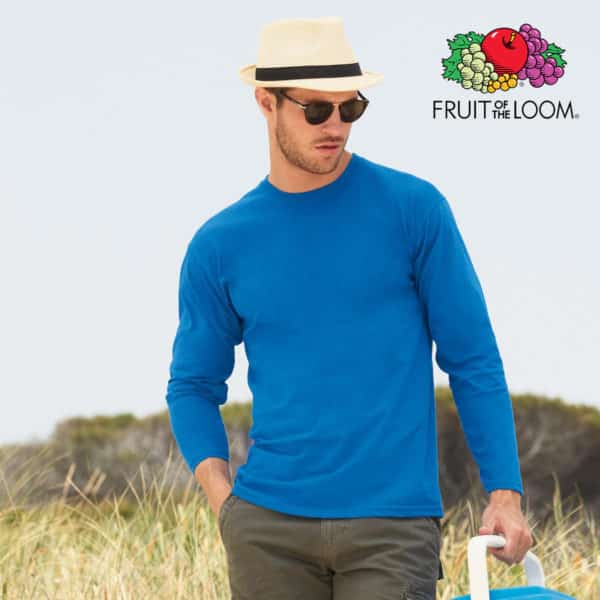 Ragazzo con tshirt in cotone, manica lunga e girocollo di colore blu