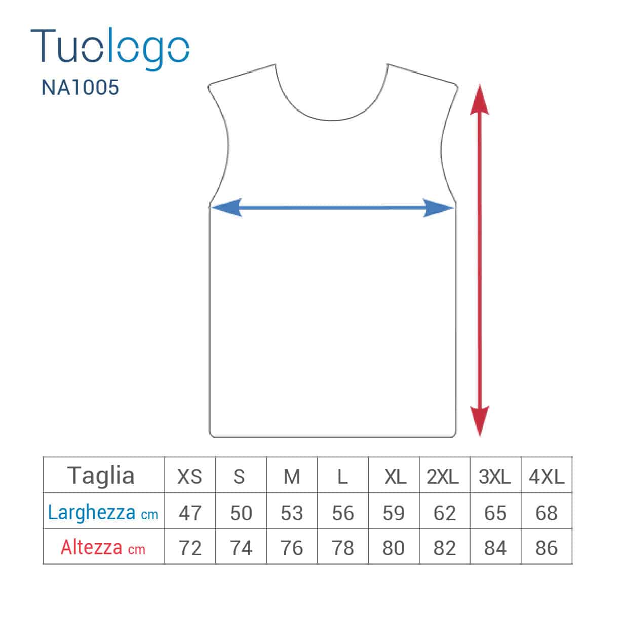 Tabella taglia altezza larghezza