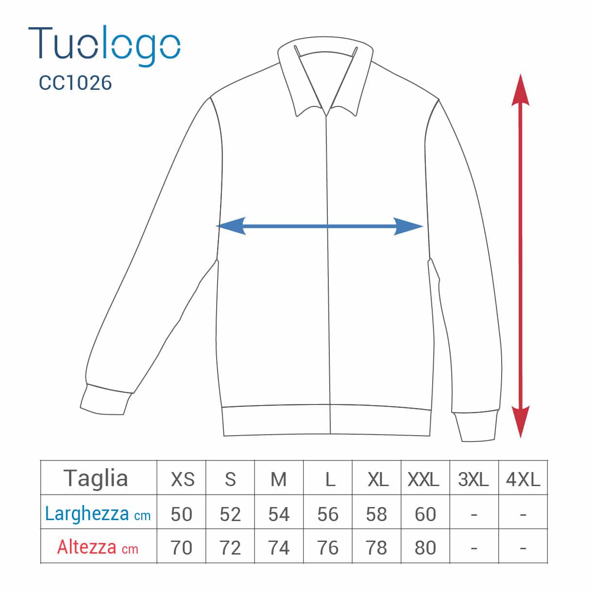 Tabella con taglie altezza e larghezza
