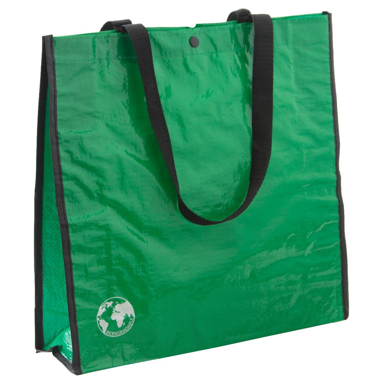 Shopper biodegradabile in pet verde biodegradabile con chiusura a bottone