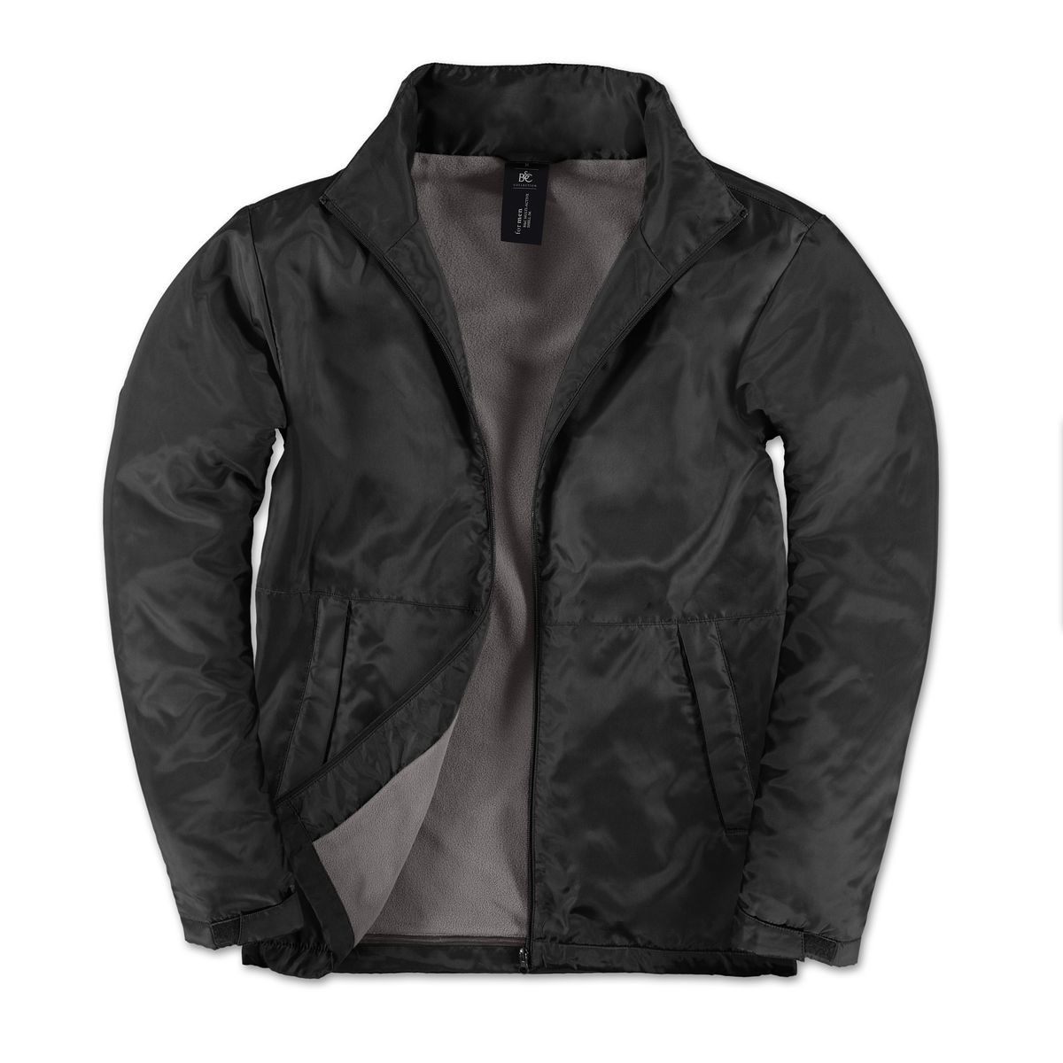 Giacca nera traspirante, impermeabile e antivento con cappuccio nascosto 100% poliestere