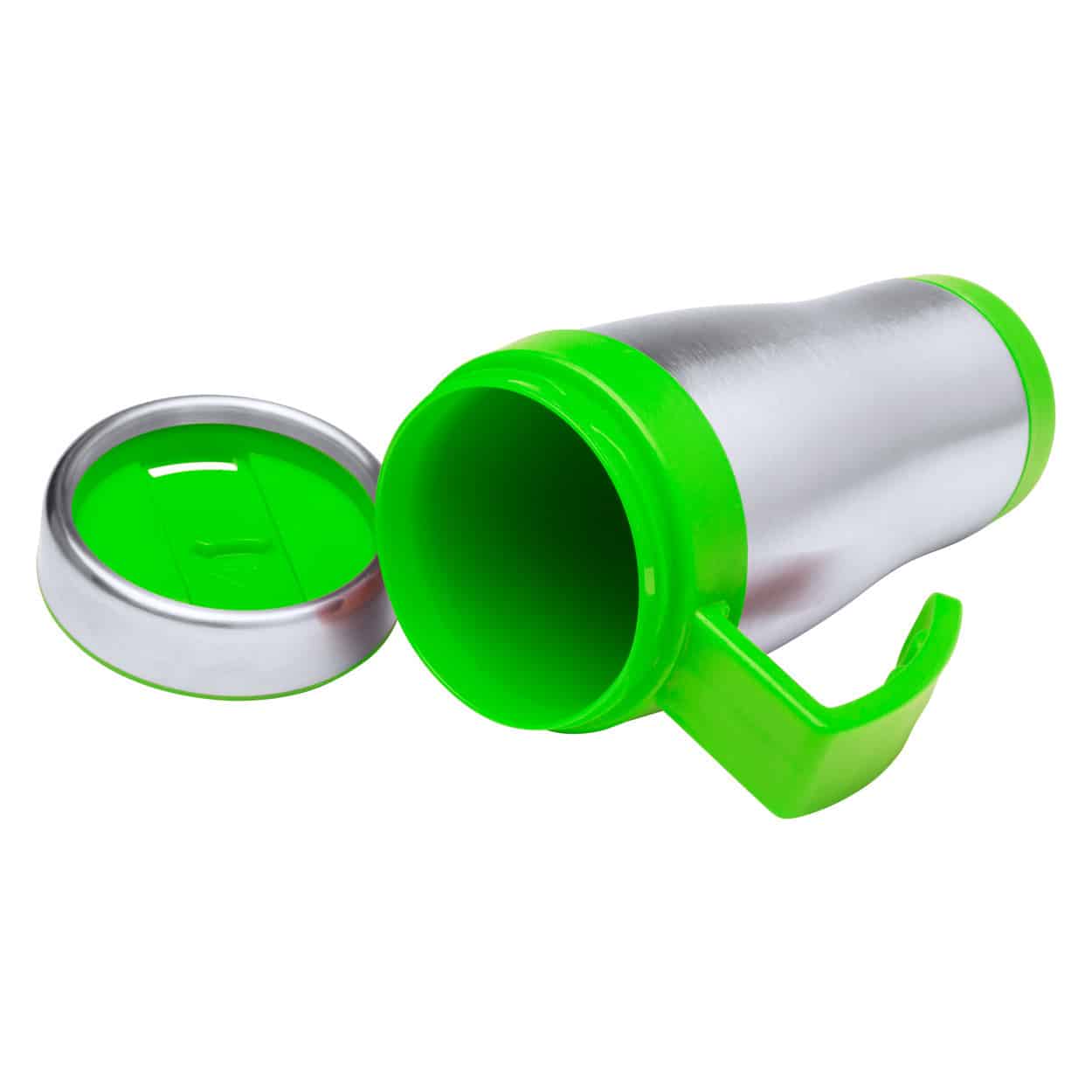Tazza termica in acciaio inox e plastica verde con manico