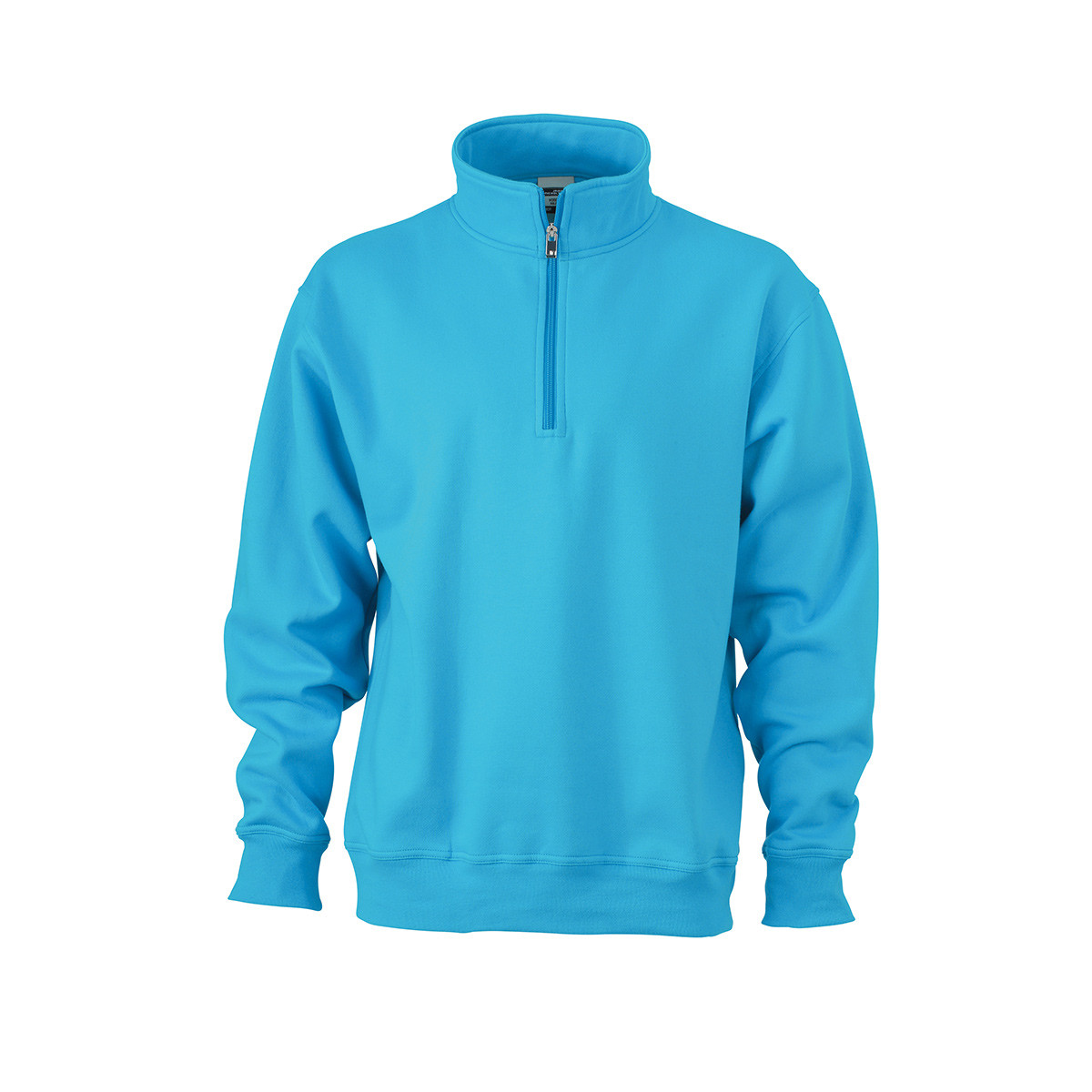 Felpa da lavoro azzurro Aqua con mezza zip su sfondo bianco