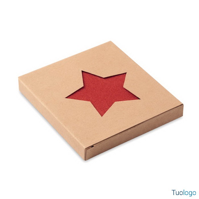 Scatola in cartone con dentro sottobicchieri rossi