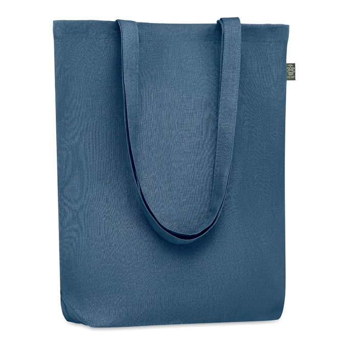 Shopper blu in canapa con manici lunghi