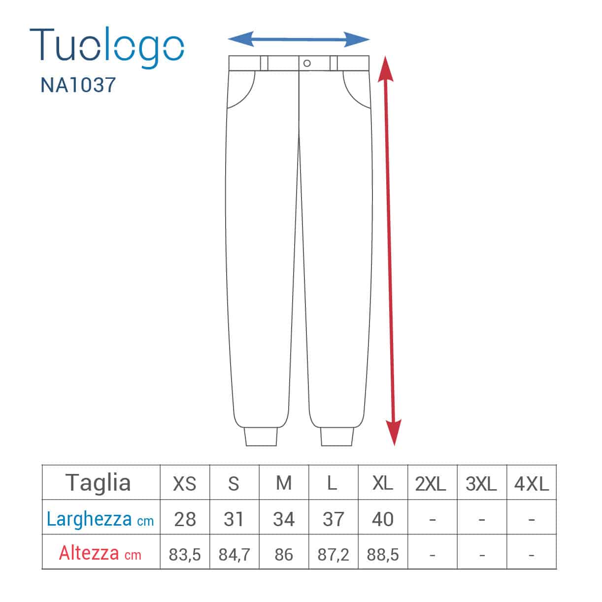 Tabella taglia altezza e larghezza