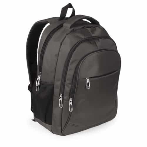 Zaino in nylon nero con tasca per pc, diversi scomparti con zip e spallacci imbottiti