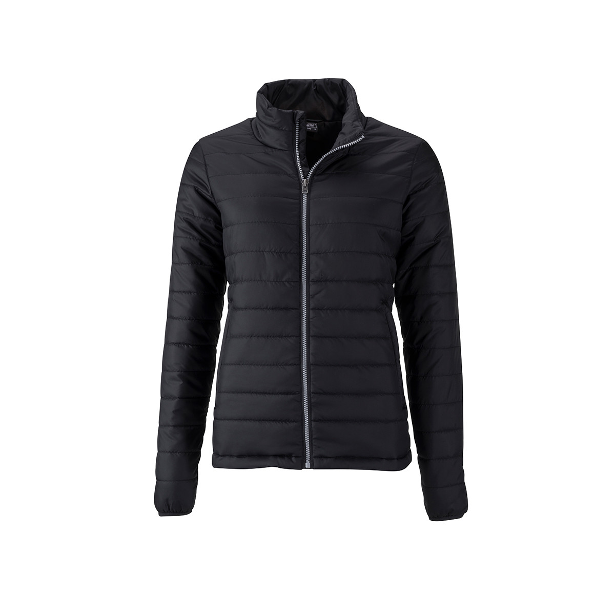 Giacca donna nera con collo alto, zip e tasche laterali