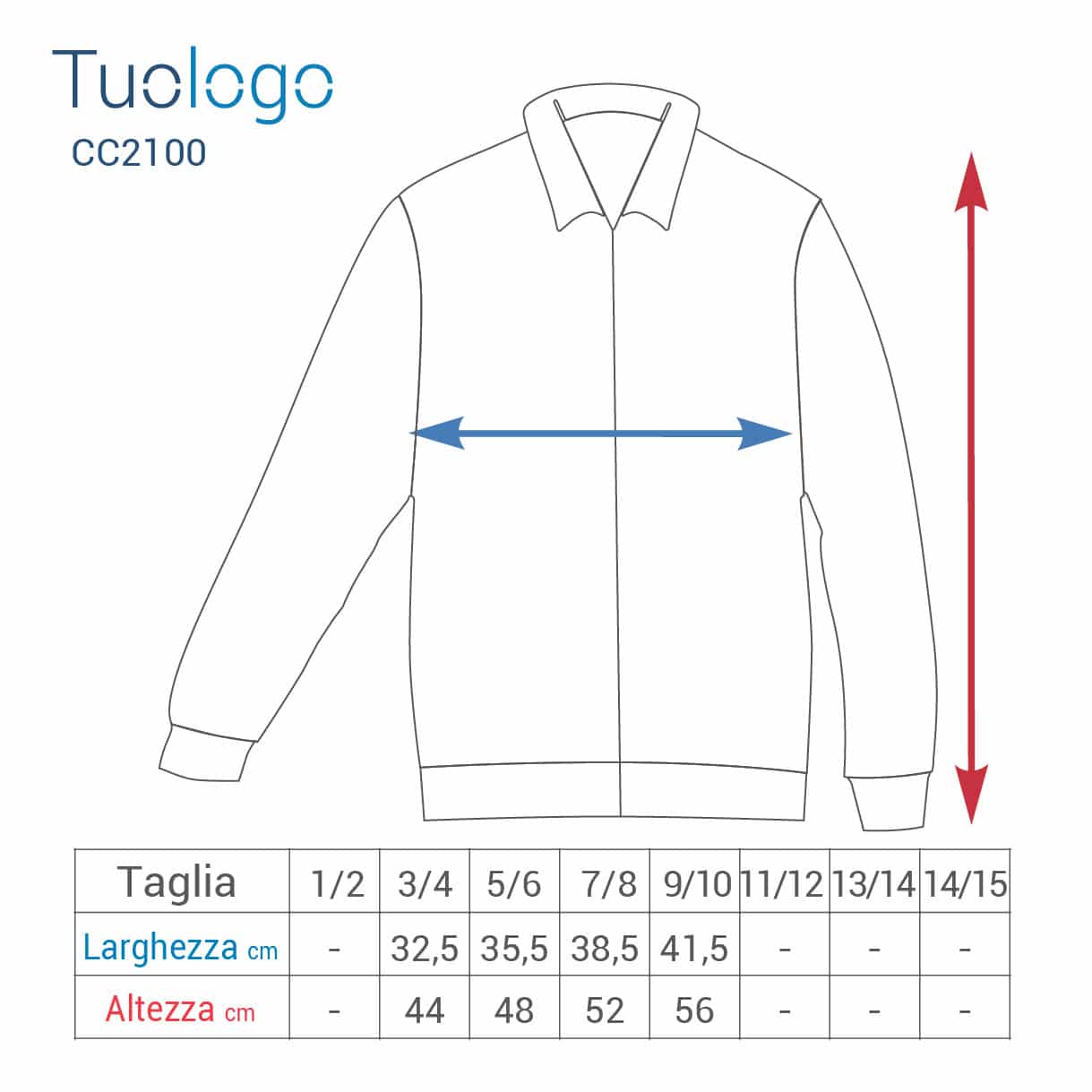 Tabella taglia altezza e larghezza