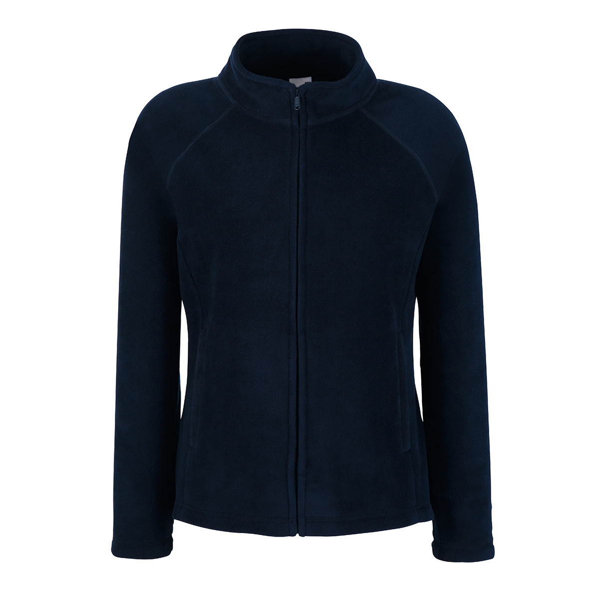 Pile blu scuro collo alto, zip e tasche laterali 100% poliestere