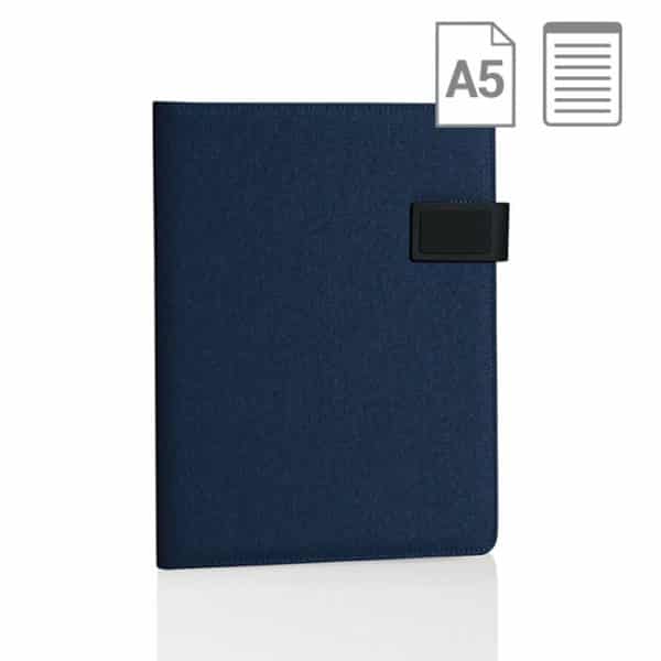 Portablocco blu in poliestere con tasche interne e porta penna